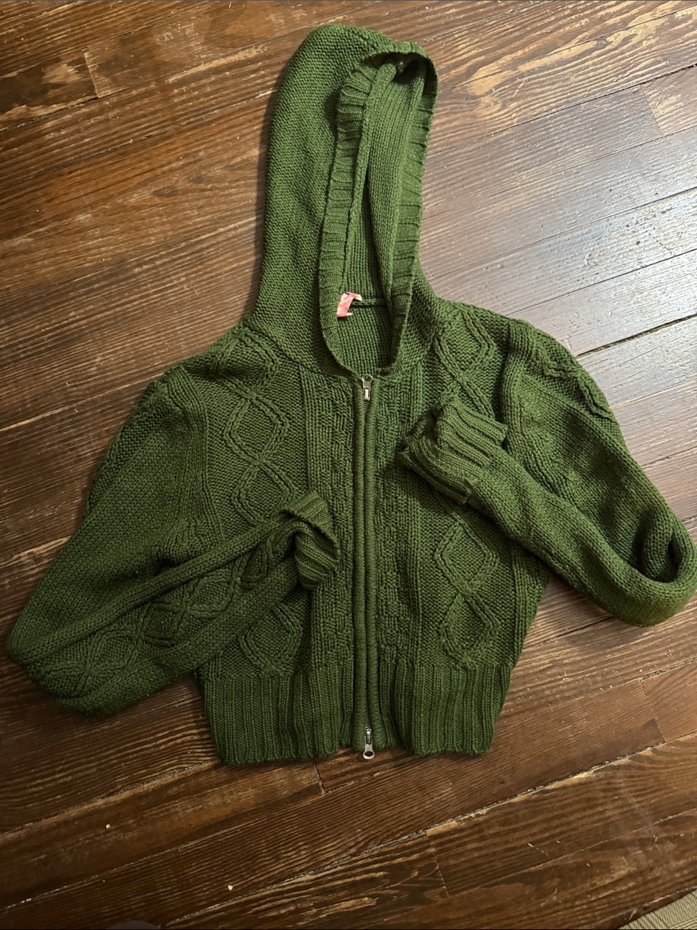 Derek Heart Olive Green Hooded Cable Knit Zip Cardigan